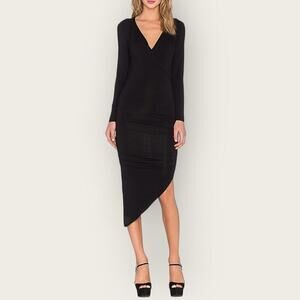 NWT | Krisa | Surplice Long Sleeve Asymmetrical Midi | Black | Medium